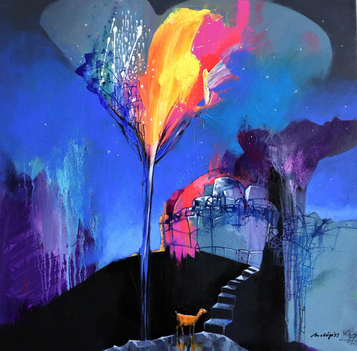 Re-start Pradip Sengupta Original painting for sale