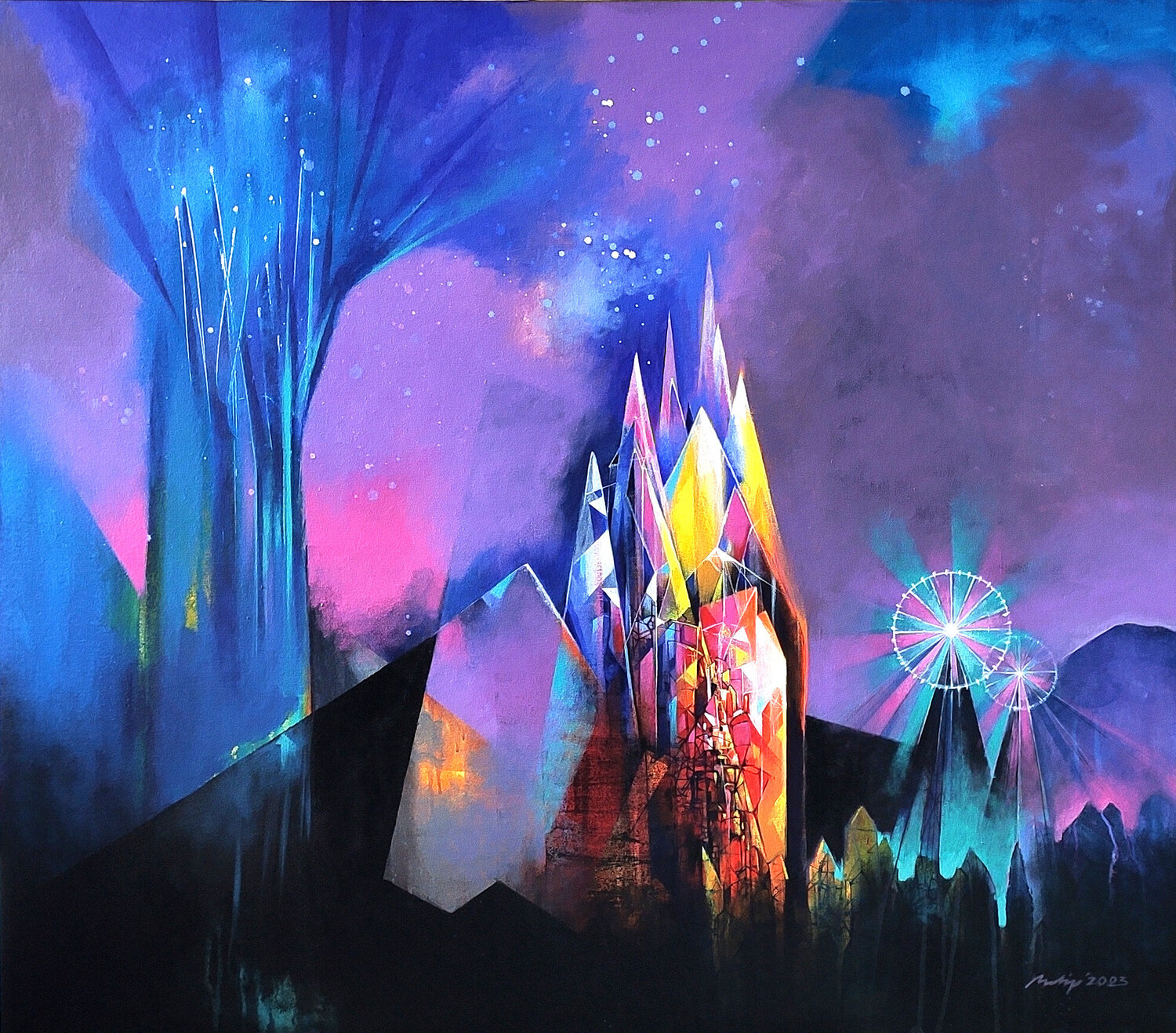 Magic land and wheel of fortune Pradip Sengupta Original painting for sale