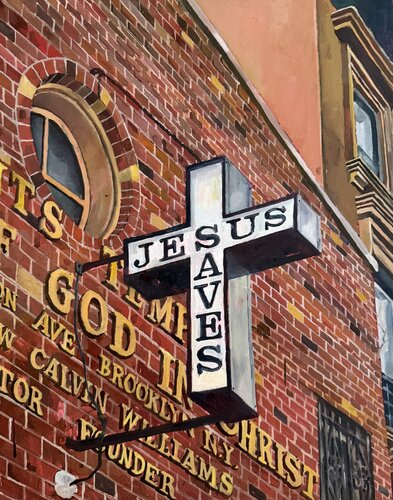 JESUS SAVES, Clinton Hill, Brooklyn New York by Yoann Borsato, Painting for Sale on Select