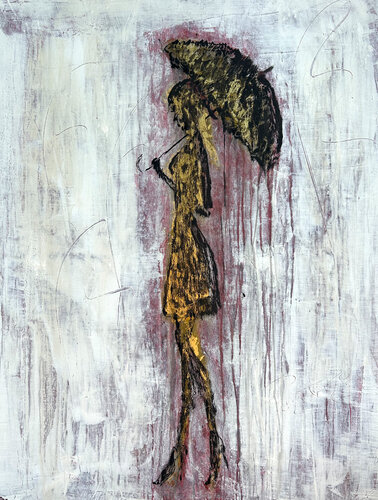 "Girl in the Rain - Gold Edition #5 " by Roger König, Painting for Sale on Select