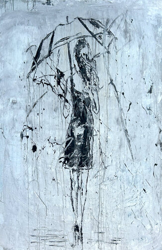 "umbrella girl in the rain " RK3D by Roger König, Painting for Sale on Select