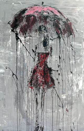 "umbrella girl in the rain " RK5D by Roger König, Painting for Sale on Select