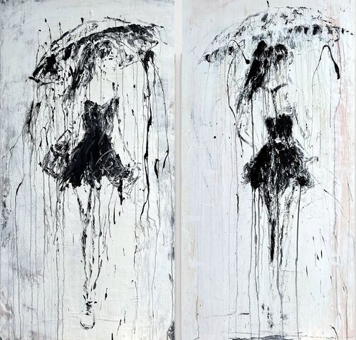 Umbrella - Silent Rain Diptych No.3 by Roger König, Painting for Sale on Select