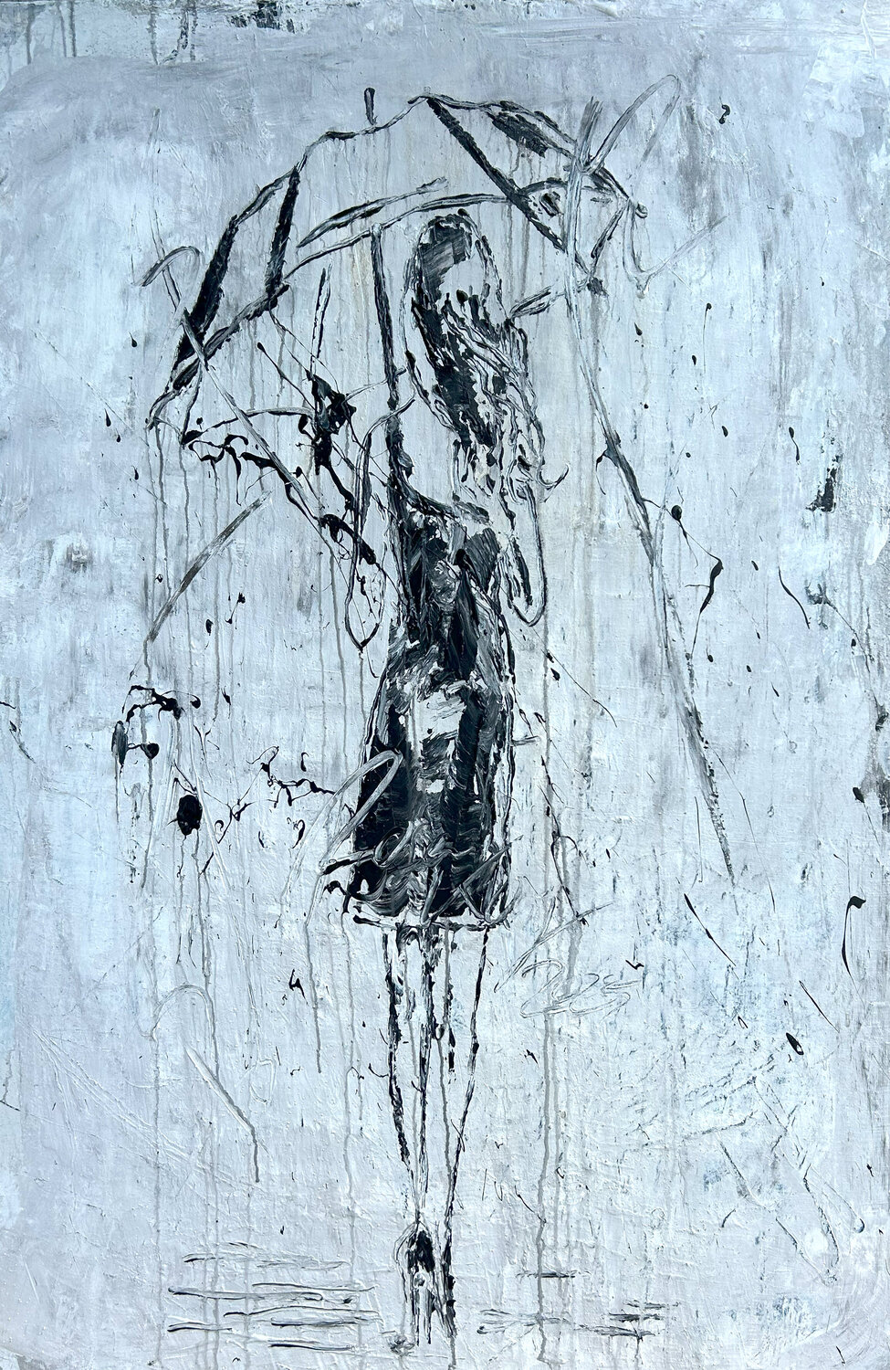 "umbrella girl in the rain " RK3D Roger König Original painting for sale