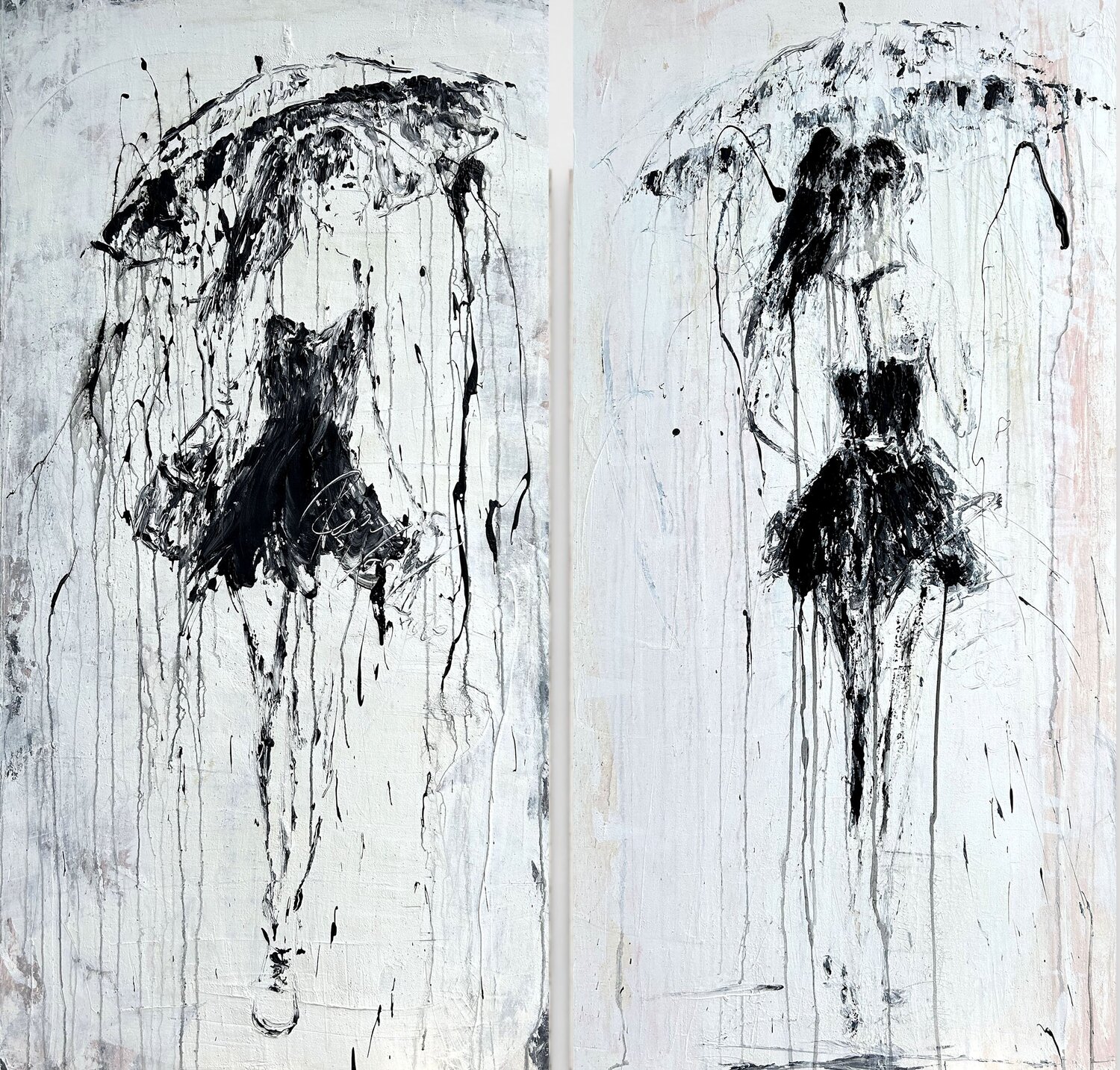 Umbrella - Silent Rain Diptych No.3 Roger König Original painting for sale