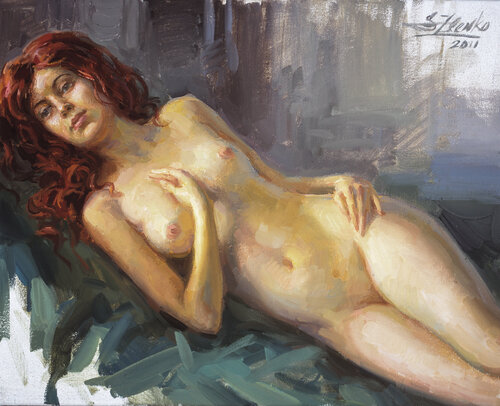 Nude on green. by Serguei Zlenko, Painting for Sale on Select