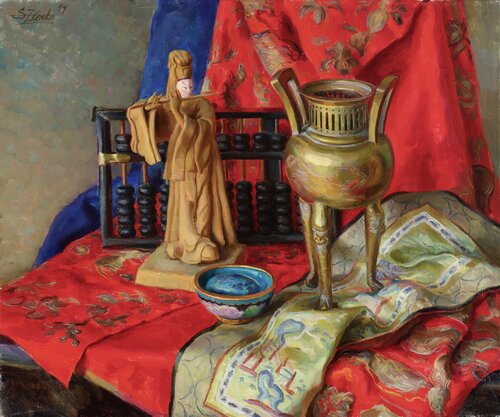 Still life with artifacts from China. by Serguei Zlenko, Painting for Sale on Select