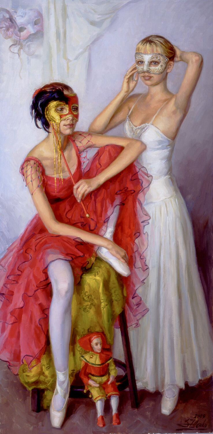 Dancers with marionette doll. Serguei Zlenko Original painting for sale