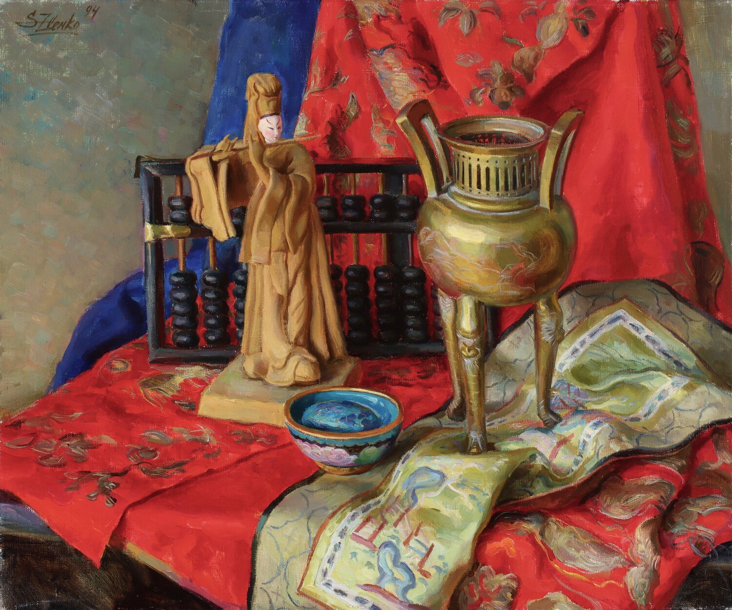 Still life with artifacts from China. Serguei Zlenko Original painting for sale
