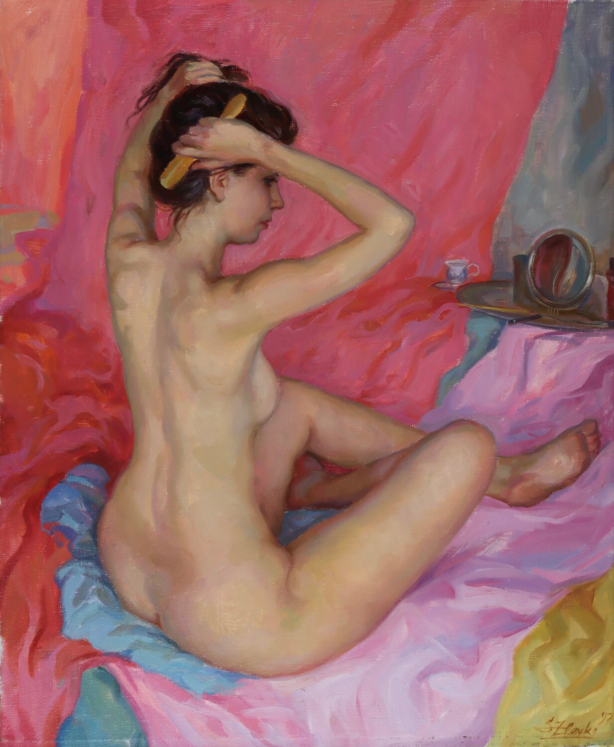Arranging the hair Serguei Zlenko Original painting for sale