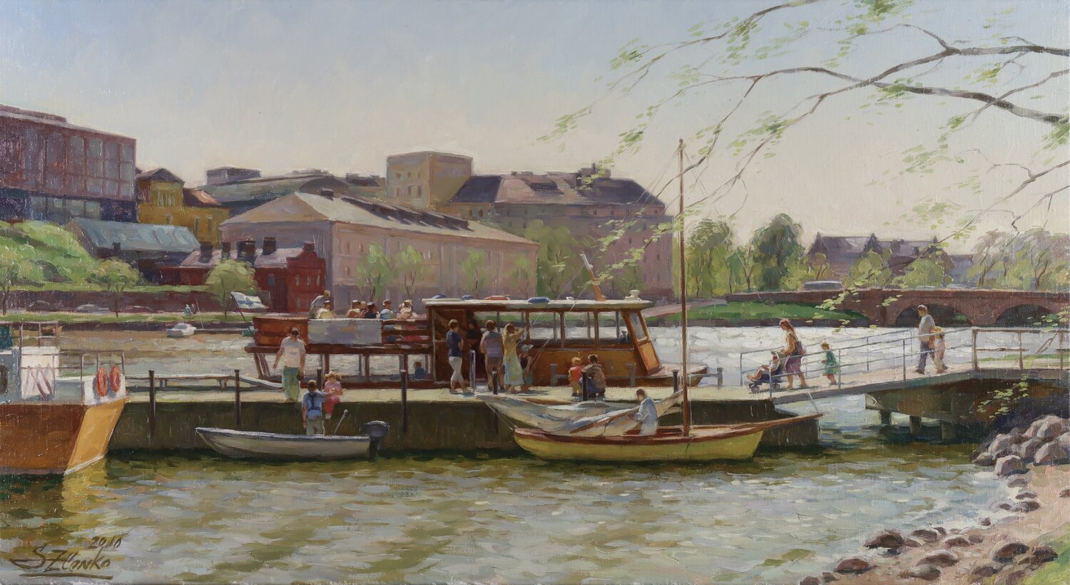 Pier on Hakaniemi embarnkment. Helsinki. Serguei Zlenko Original painting for sale