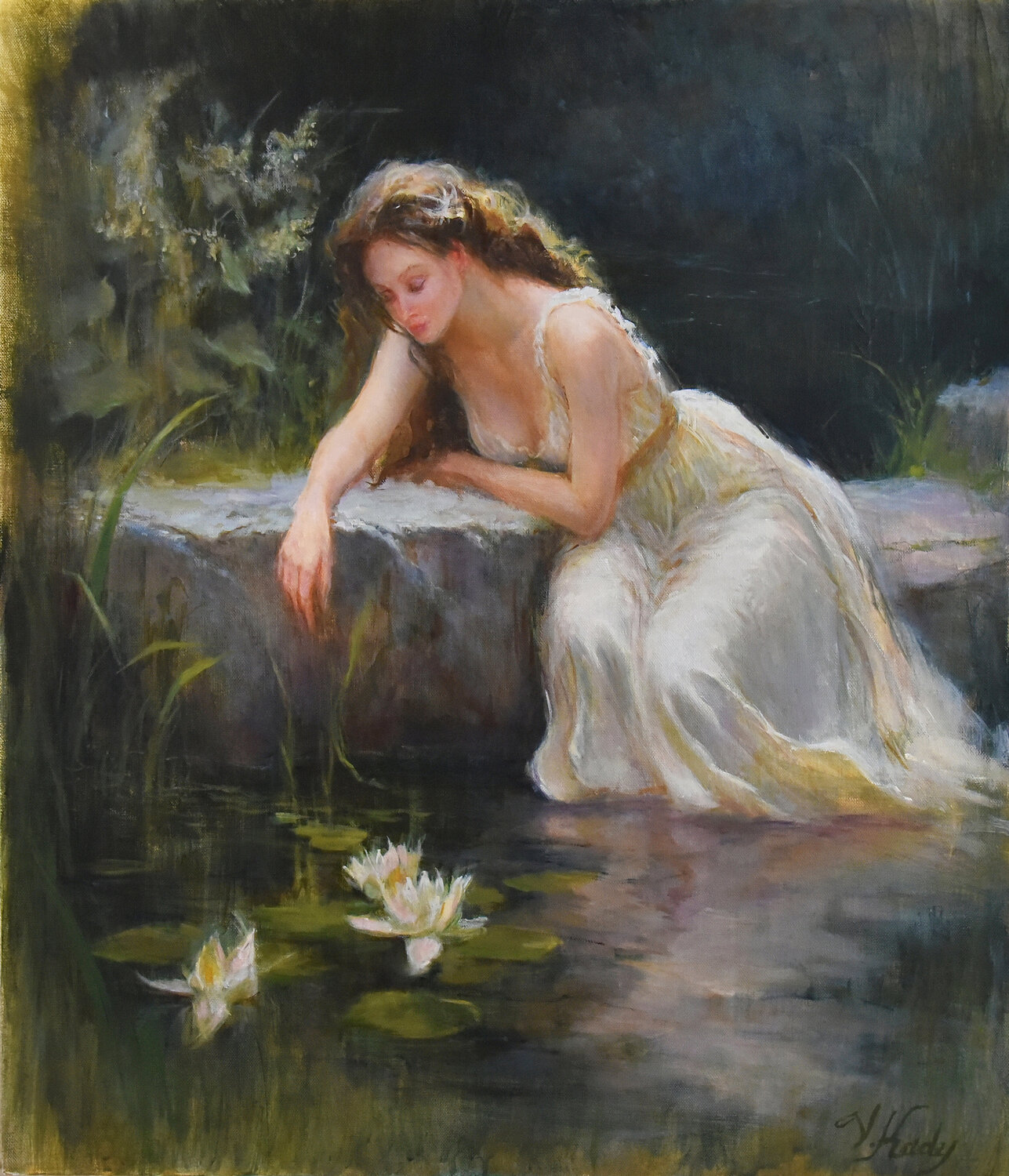 Evening Waterlilies Vlada Kadymova Original painting for sale
