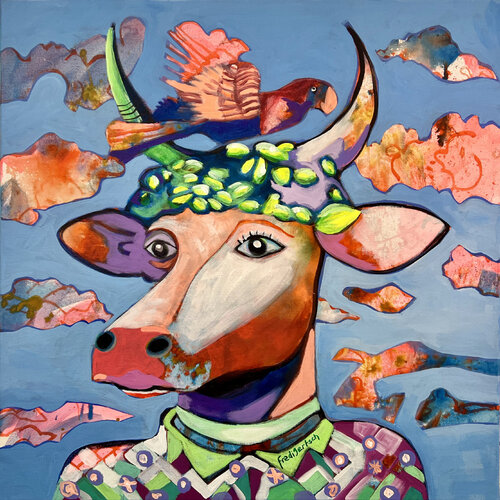 VogelLisi über den Wolken by Fredi Gertsch, Painting for Sale on Select