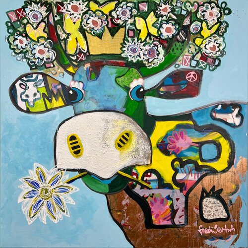 VogelLisi – Flower Crown Sky by Fredi Gertsch, Painting for Sale on Select