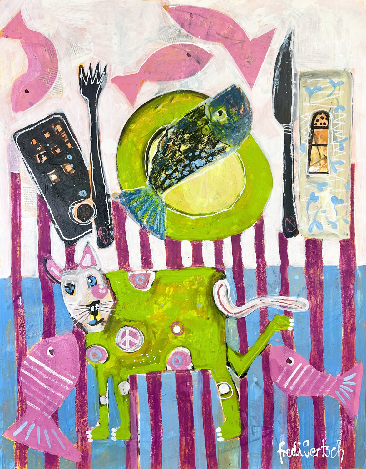 Katerfrühstück Fredi Gertsch Original painting for sale