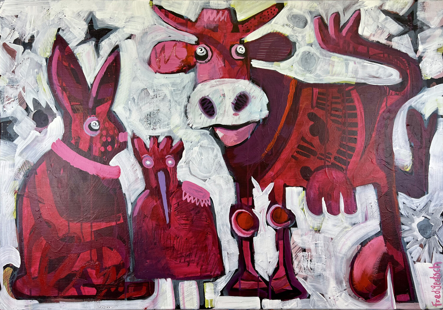 Simply Red Cow Fredi Gertsch Original painting for sale