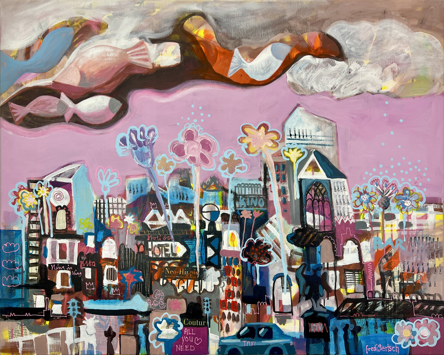 Urban Bloom - Stadt im Wandel Fredi Gertsch Original painting for sale