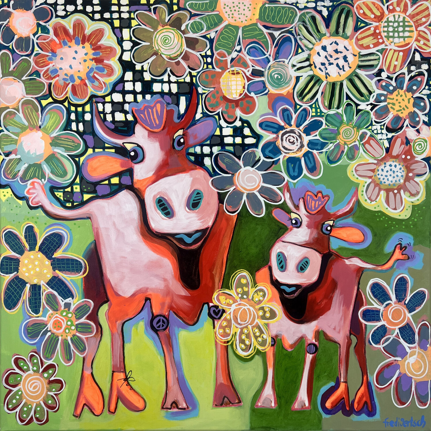 Lilly & Belle - Love is Blooming Fredi Gertsch Original painting for sale