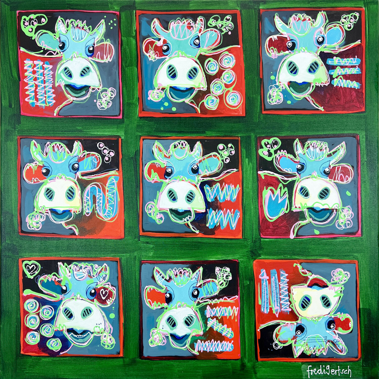 VogelLisi Galley Green Fredi Gertsch Original painting for sale