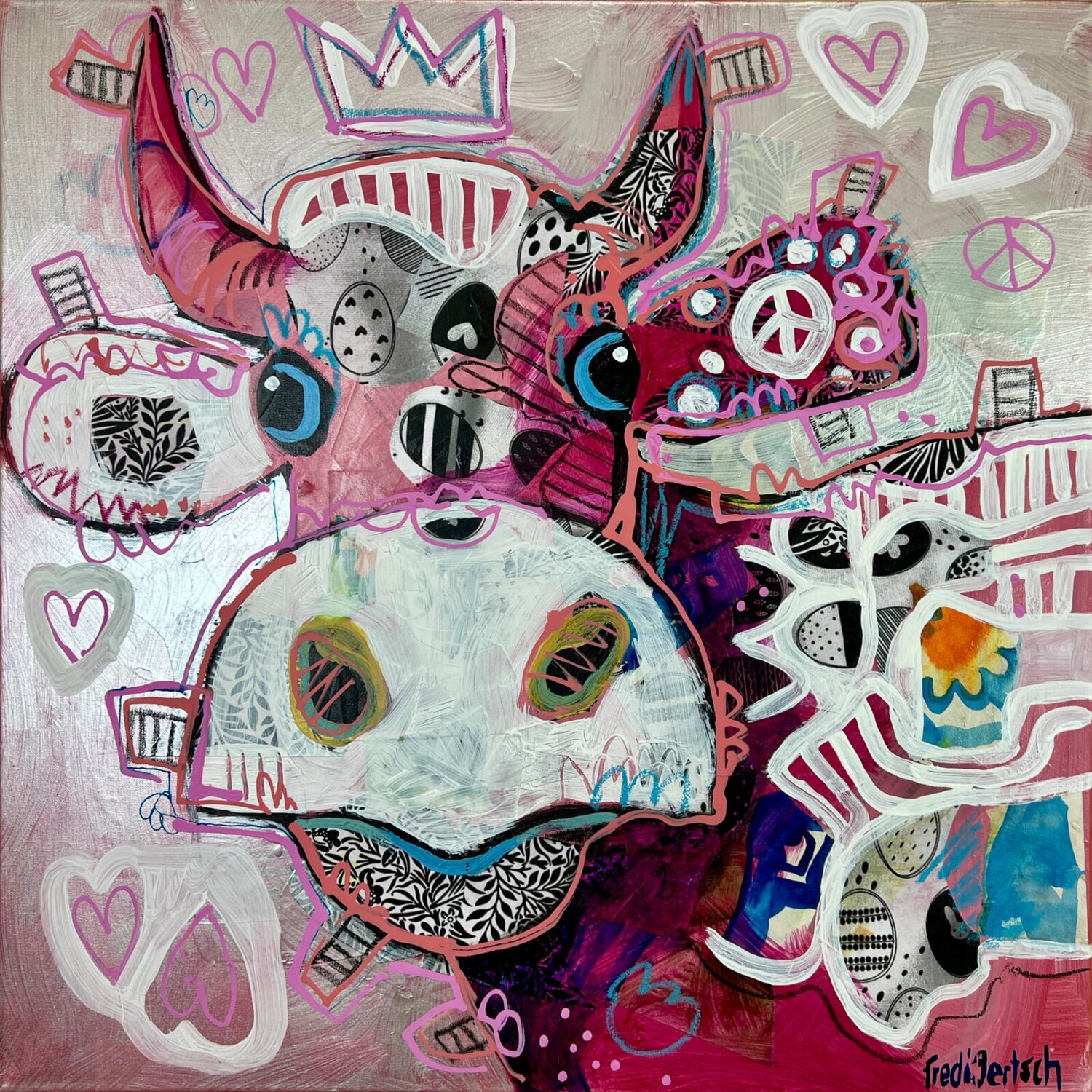 VoguLisi – Pink Peace Fredi Gertsch Original painting for sale