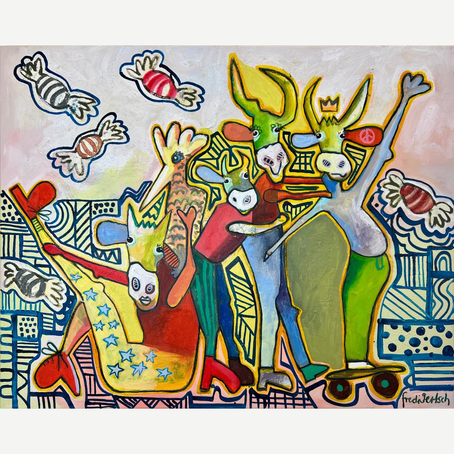 With A Little Help From My Friends - Candy Crew Fredi Gertsch Original painting for sale