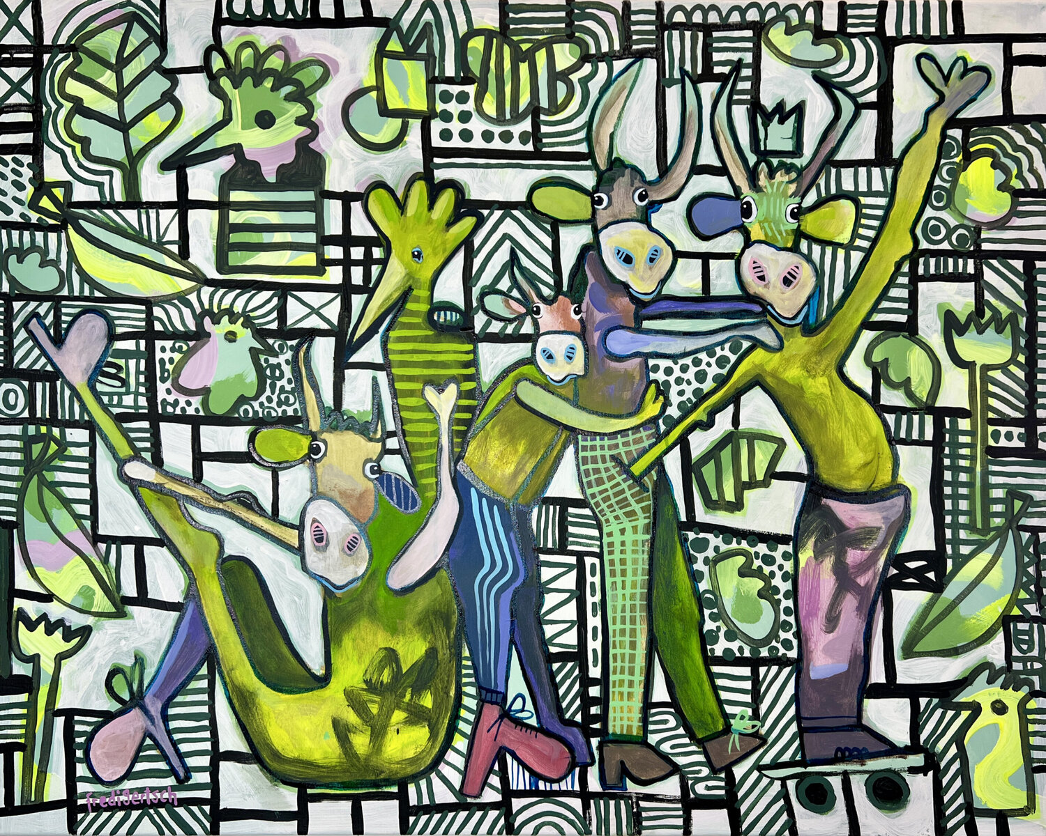 With A Little Help From My Friends - Green Grove Fredi Gertsch Original painting for sale