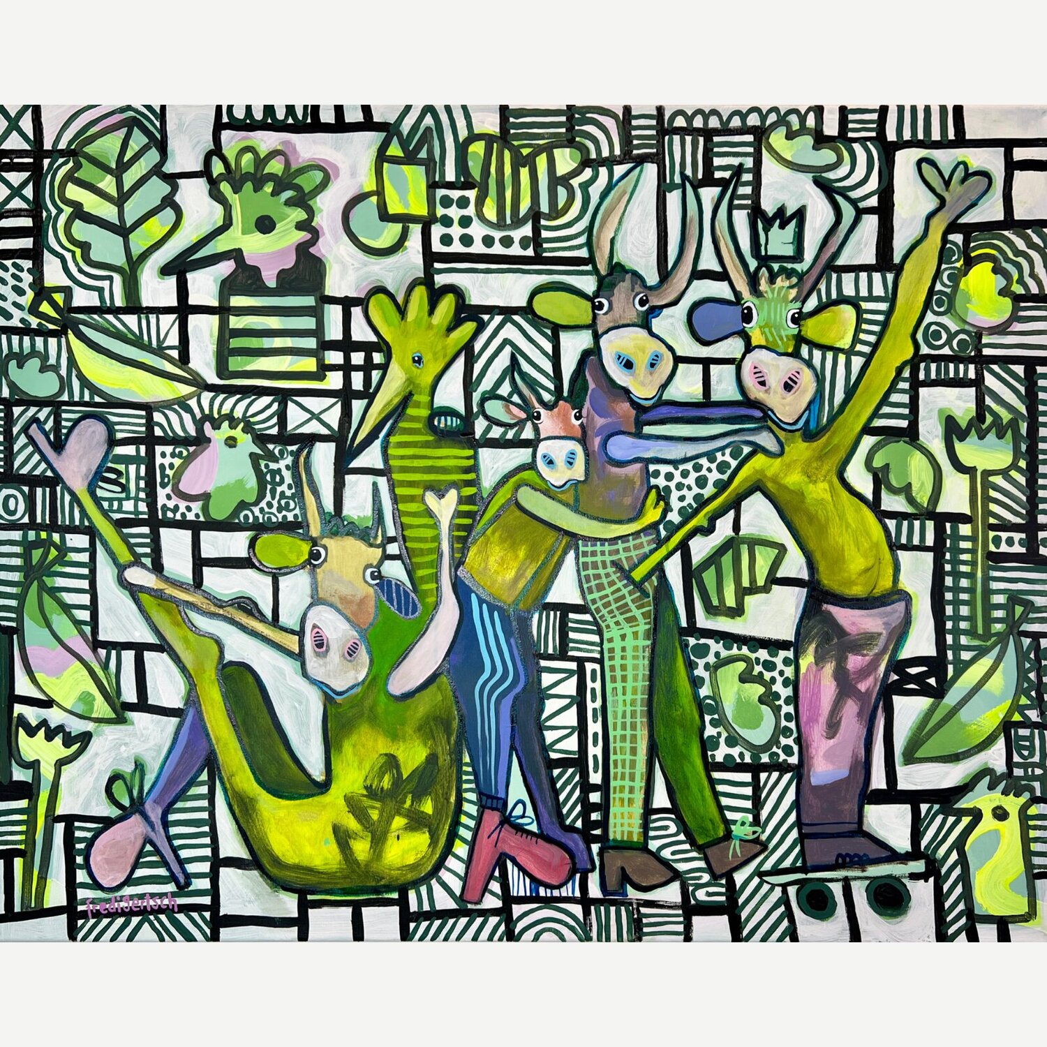 With A Little Help From My Friends - Green Grove Fredi Gertsch Original painting for sale