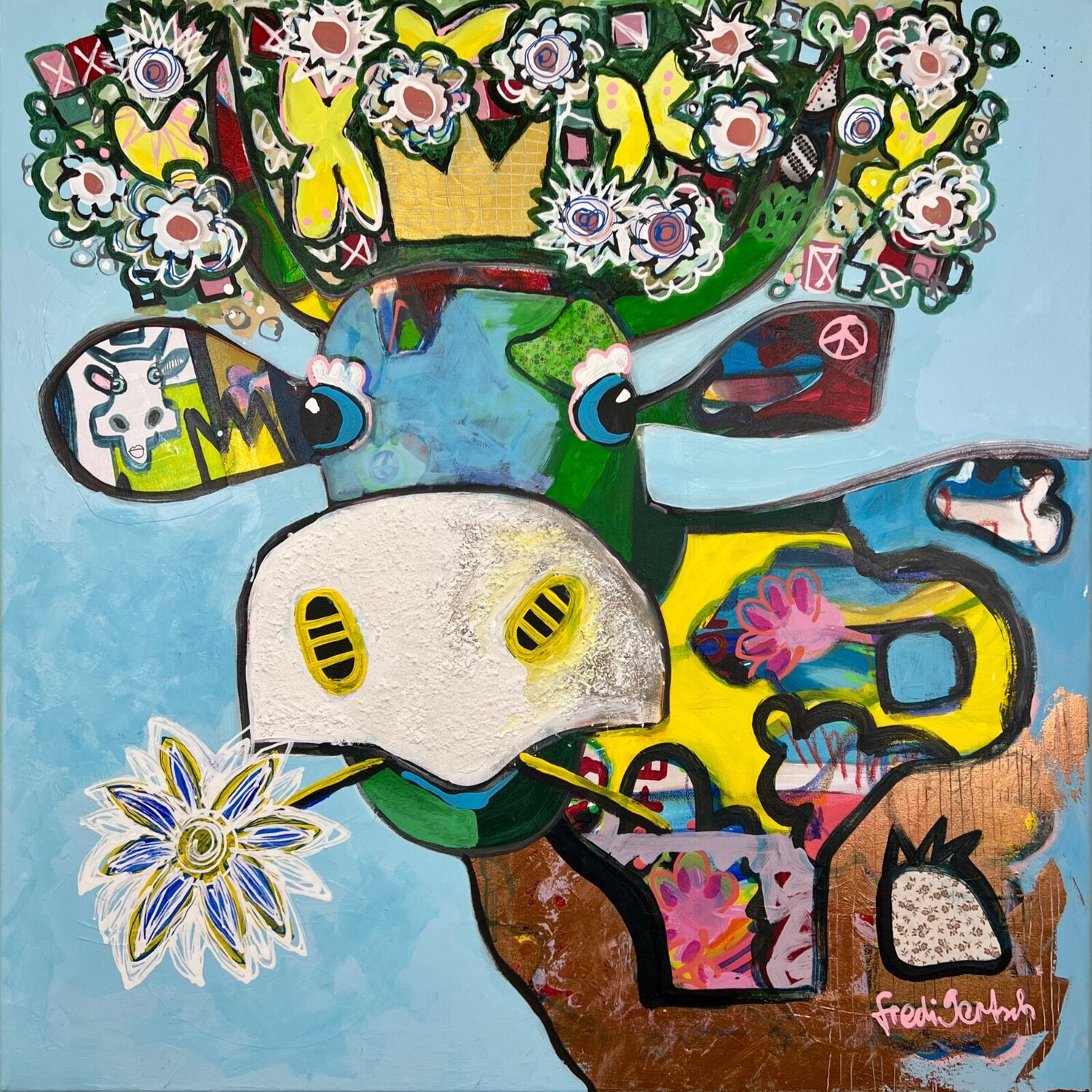 VogelLisi – Flower Crown Sky Fredi Gertsch Original painting for sale
