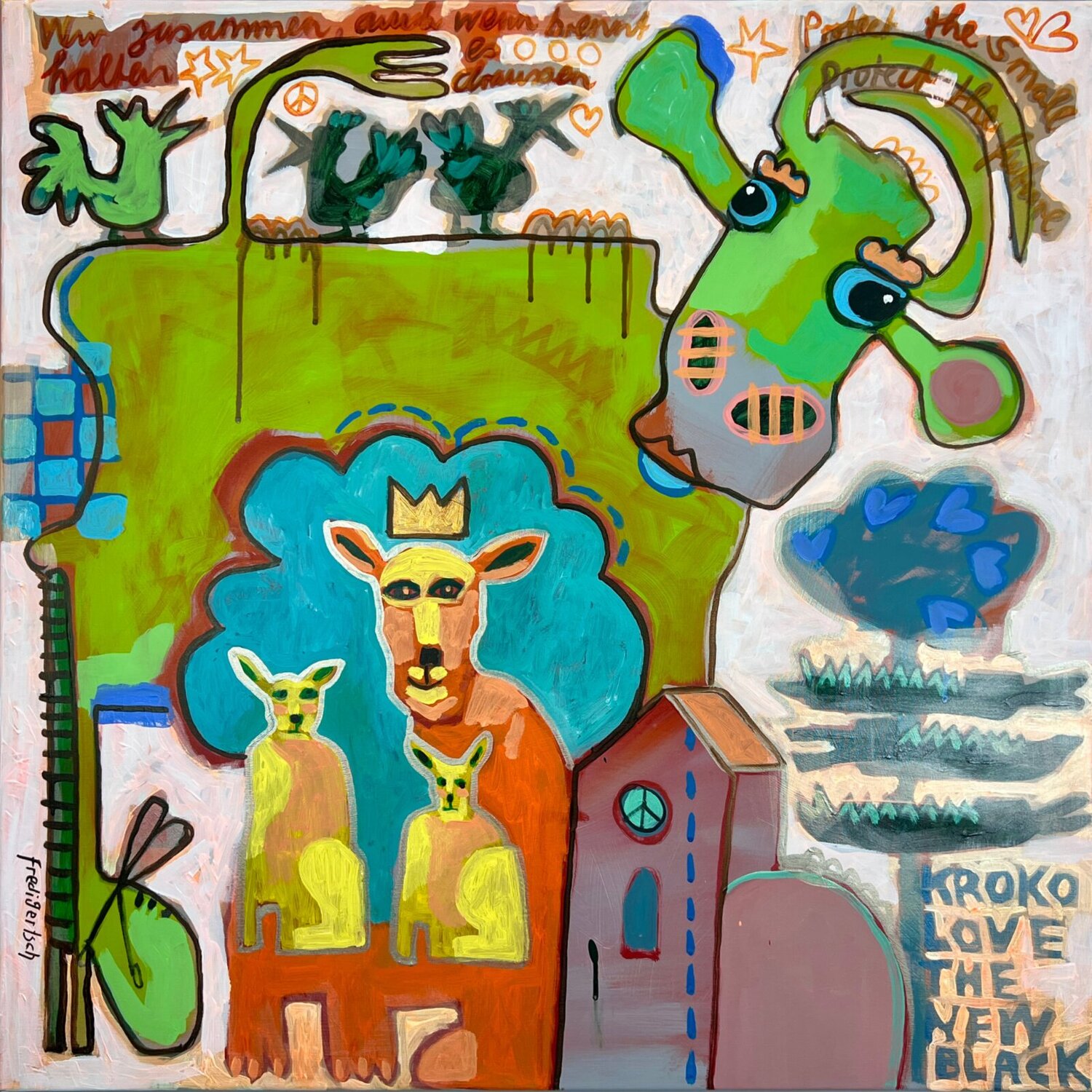 Kroko Love Fredi Gertsch Original painting for sale