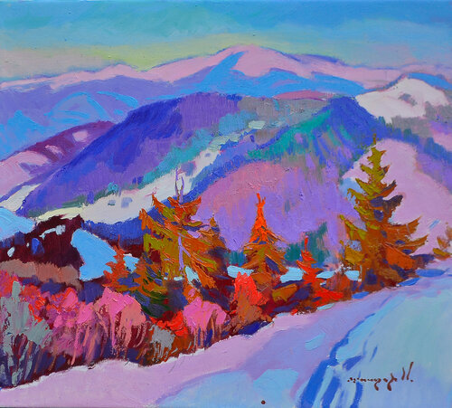 Winter Spruces by Alexander Shandor, Painting for Sale on Select