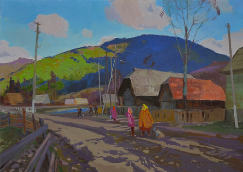 Polyana Village Square by Alexander Shandor, Painting for Sale on Select