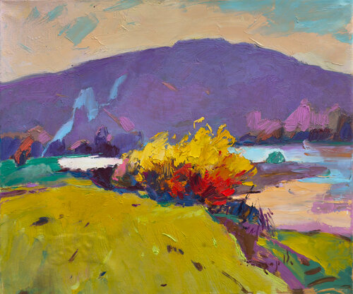 Mountains in Backlight by Alexander Shandor, Painting for Sale on Select