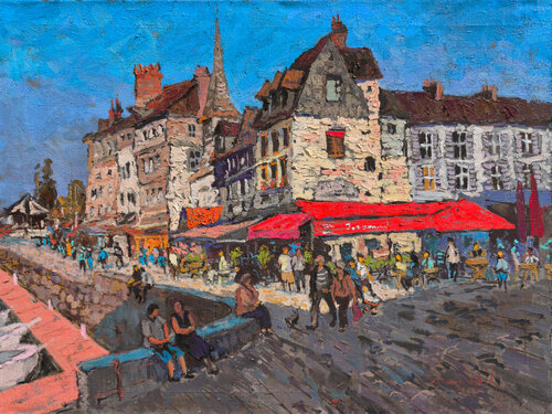 Honfleur waterfront, Normandy by Alexander Shandor, Painting for Sale on Select