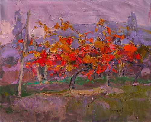 Red Vineyards by Alexander Shandor, Painting for Sale on Select