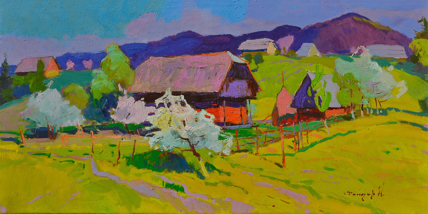 Blossoms Beneath the Thatched Roof Alexander Shandor Original painting for sale
