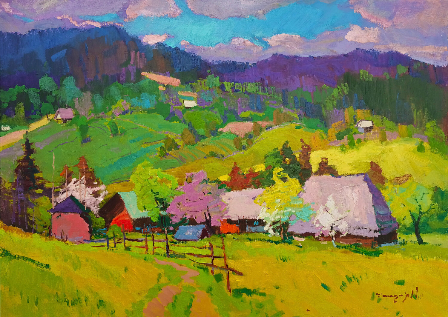 Spring in the Village Alexander Shandor Original painting for sale