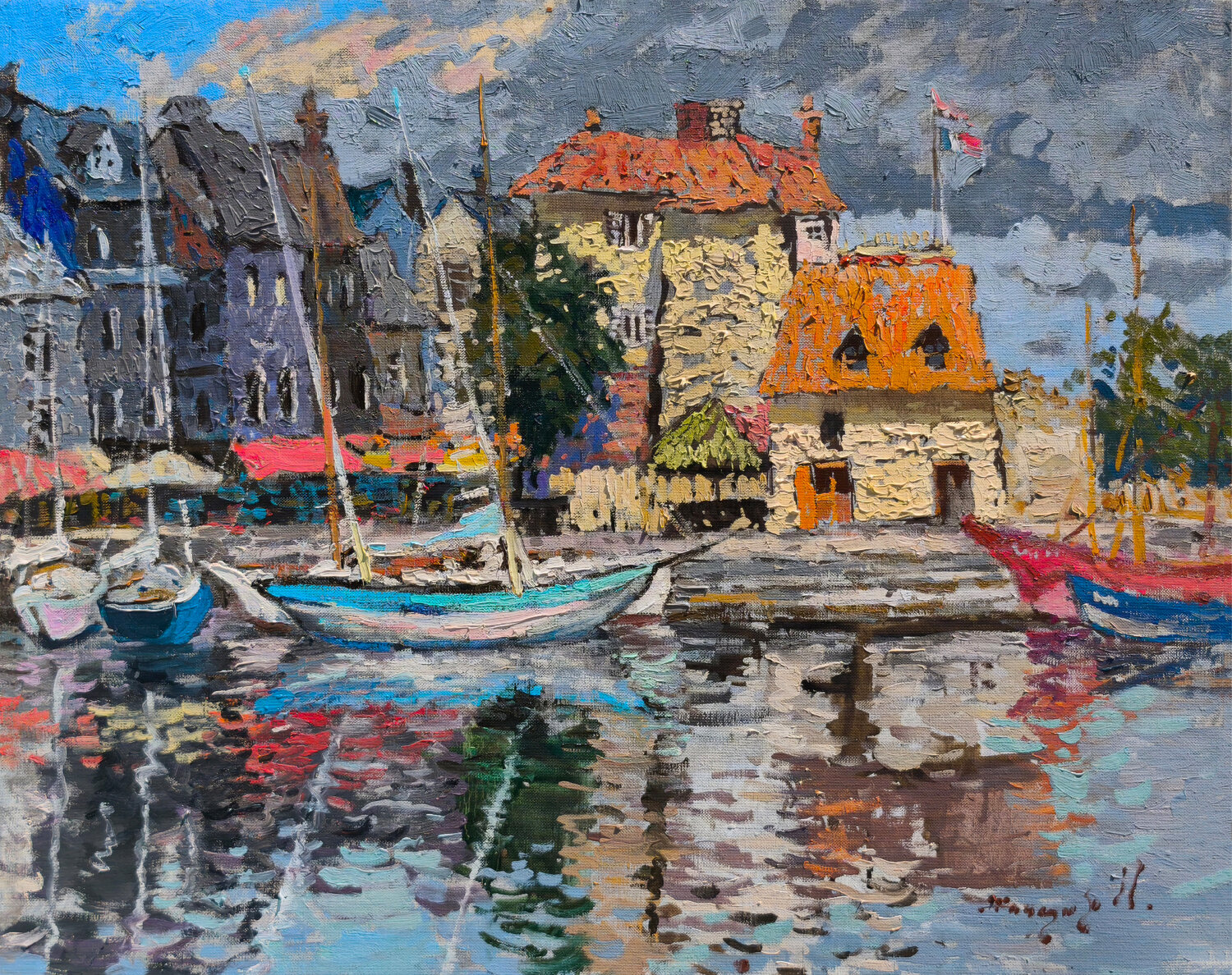 Old Harbor Honfleur Alexander Shandor Original painting for sale