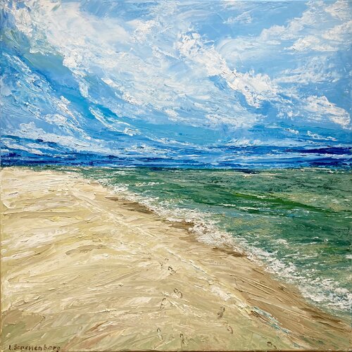Footprints in the sand by Lusie Schellenberg, Painting for Sale on Select