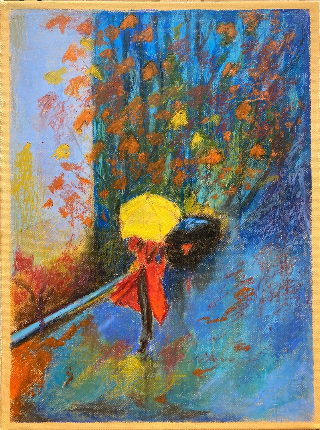 Yellow umbrella Lusie Schellenberg Original painting for sale