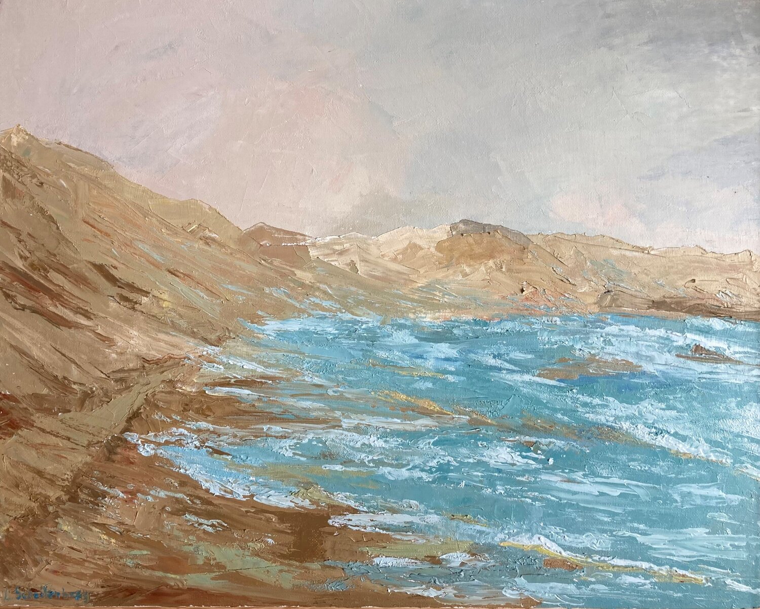 Road to Sandwich Herbour Namibia Lusie Schellenberg Original painting for sale