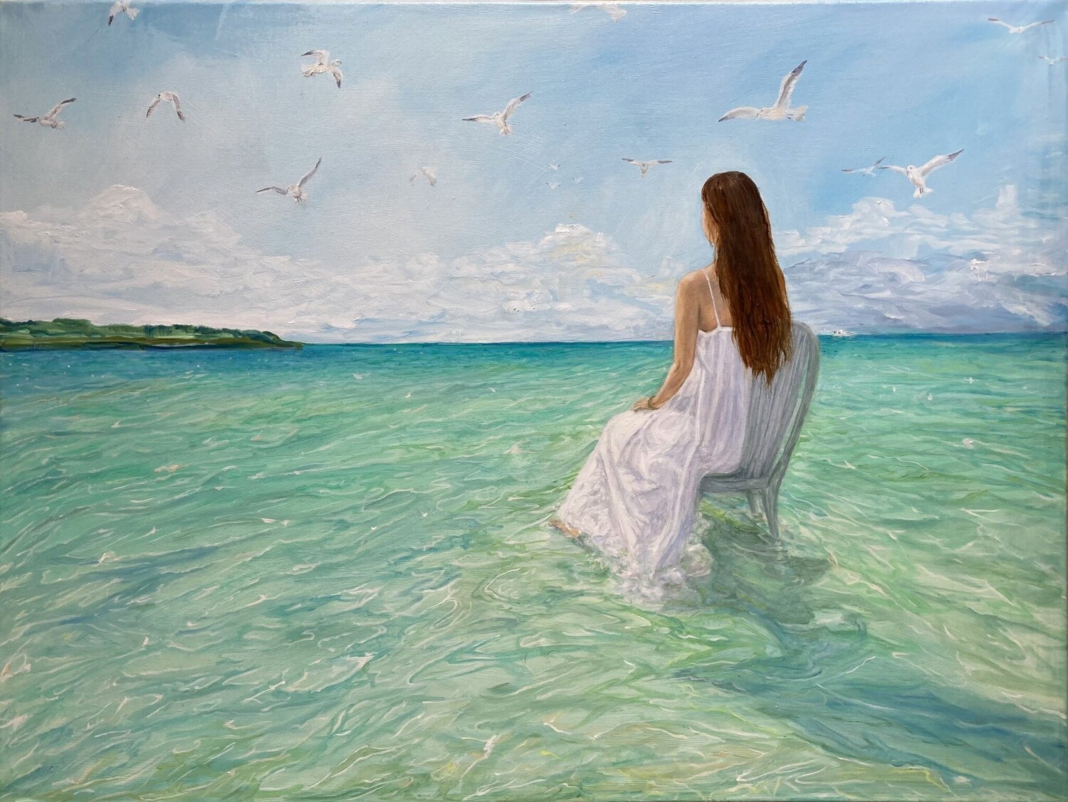 Sitting Nowhere (Sitzen im Nichts) Lusie Schellenberg Original painting for sale