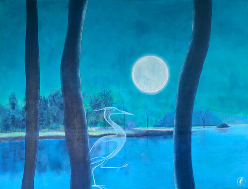La sérénité de la lune by Marie-Pierre Autonne, Painting for Sale on Select