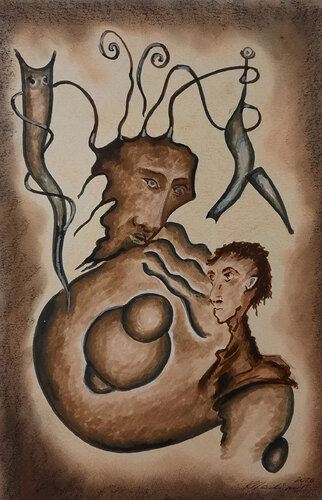 Metaphysical essence of the unfriendly moralization toward a deluded victim by Vladimir Kolosov, Painting for Sale on Select