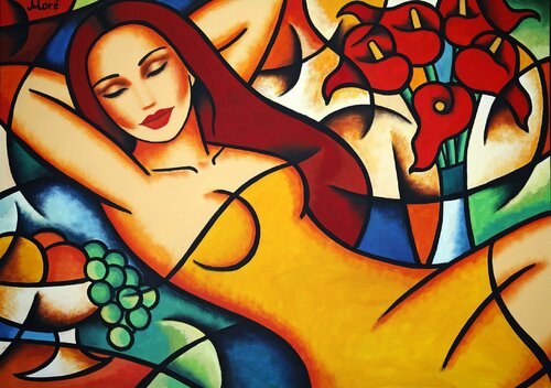 Wonderful Afternoon - Liegende Frau - Originalgemälde by Ekaterina Moré, Painting for Sale on Select