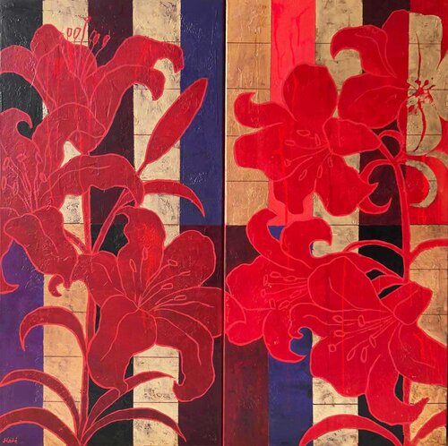 Diptychon "The Heat of Lilies" von Ekaterina Moré, Malerei kaufen auf Select