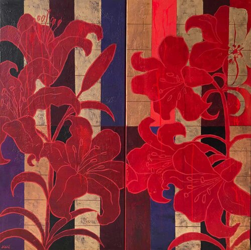 Diptychon "The Heat of Lilies" by Ekaterina Moré, Painting for Sale on Select
