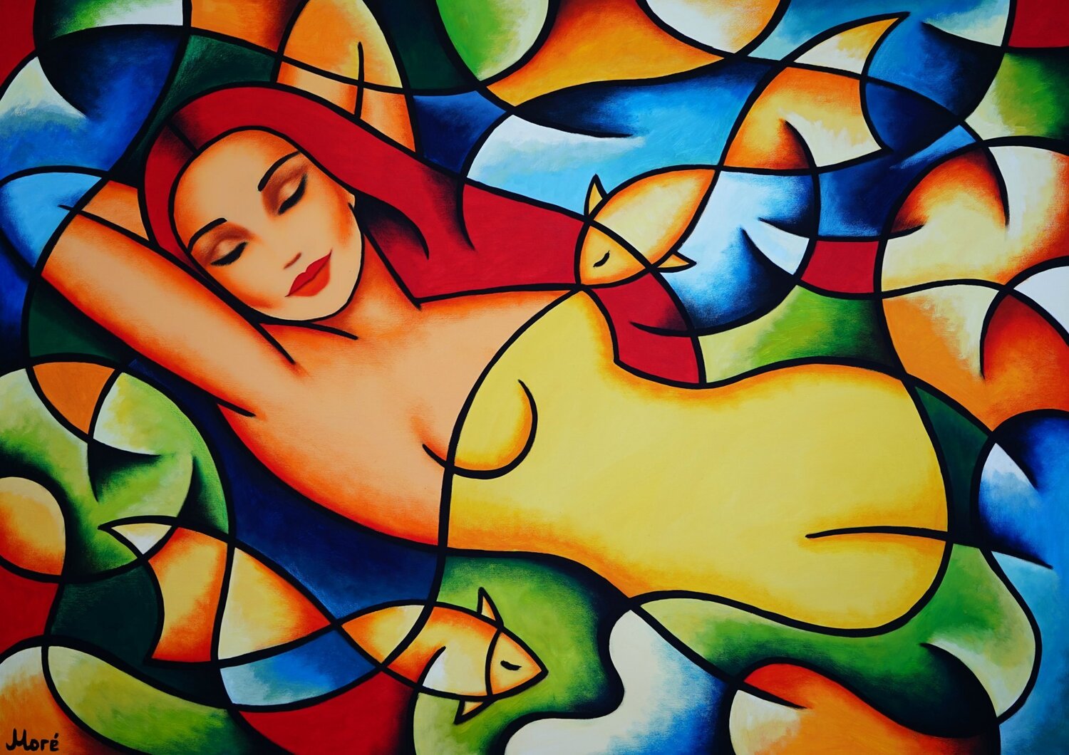 Modernes Originalgemälde - Schlummernde Venus - Liegende Frau handgemalt Ekaterina Moré Original painting for sale