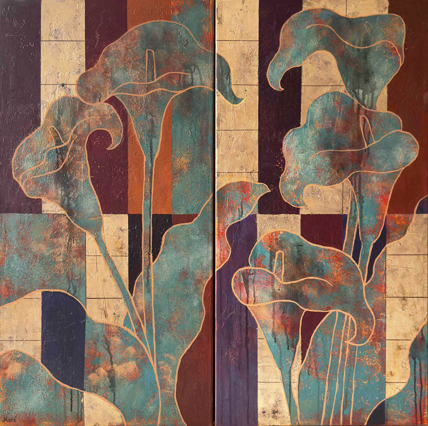 Diptychon "Calla Stillness" Ekaterina Moré Original painting for sale