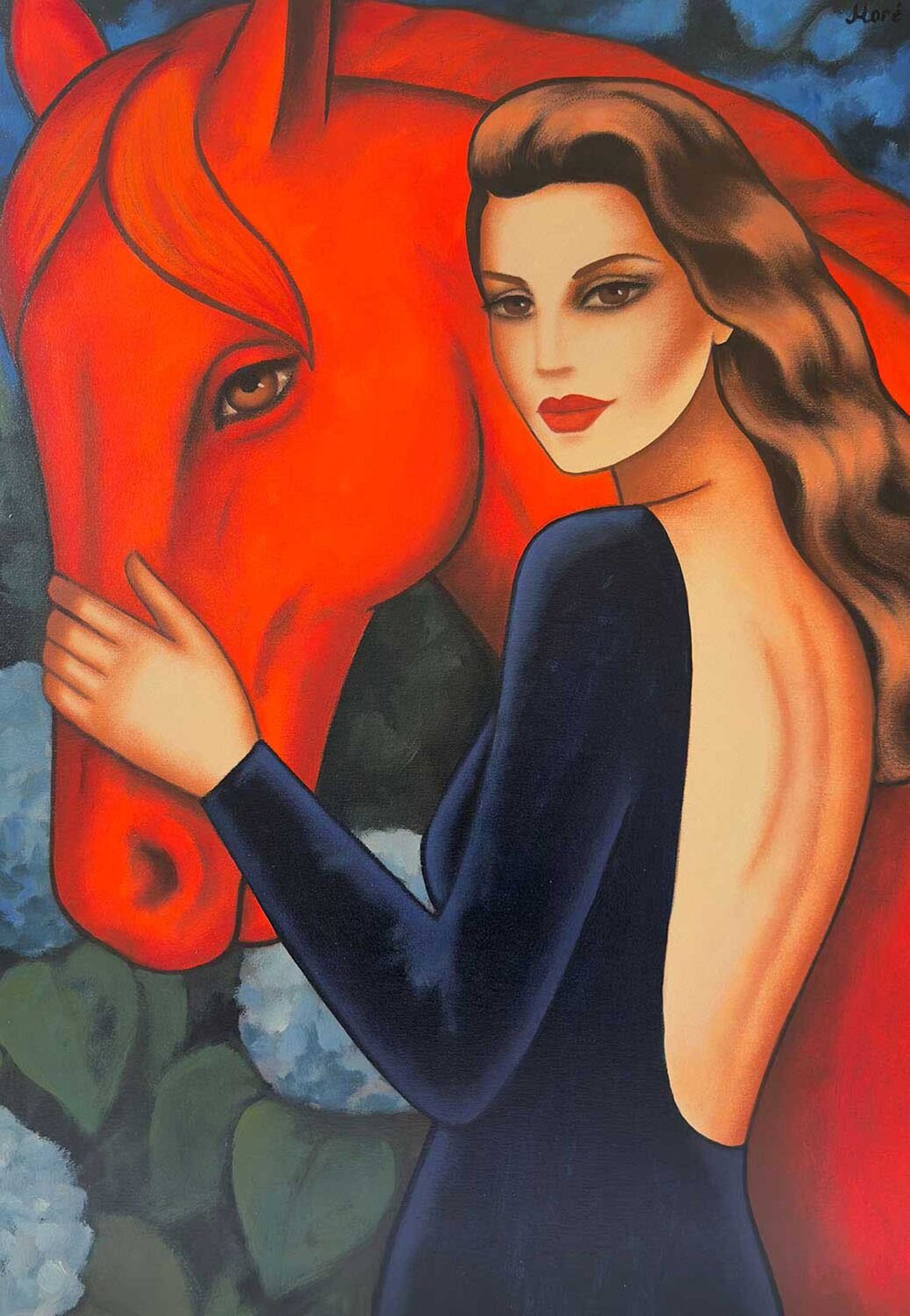 "Flame and Grace" - Frau mit dem roten Pferd Ekaterina Moré Original painting for sale