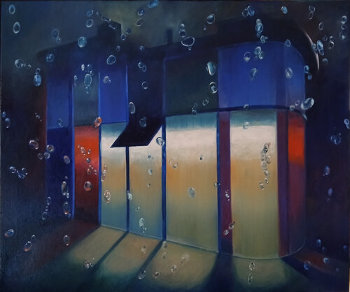 Building by night by richard jurtitsch, Painting for Sale on Select